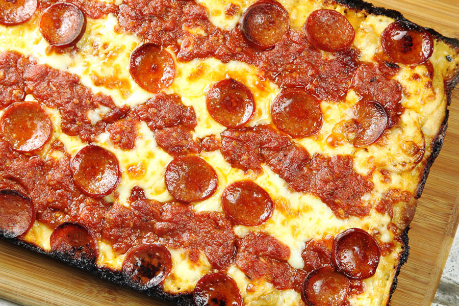 Detroit style pizza.